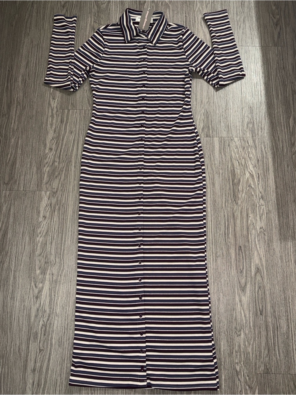 Missguided Plus Navy and White Striped Button-Front Maxi Dress Size L